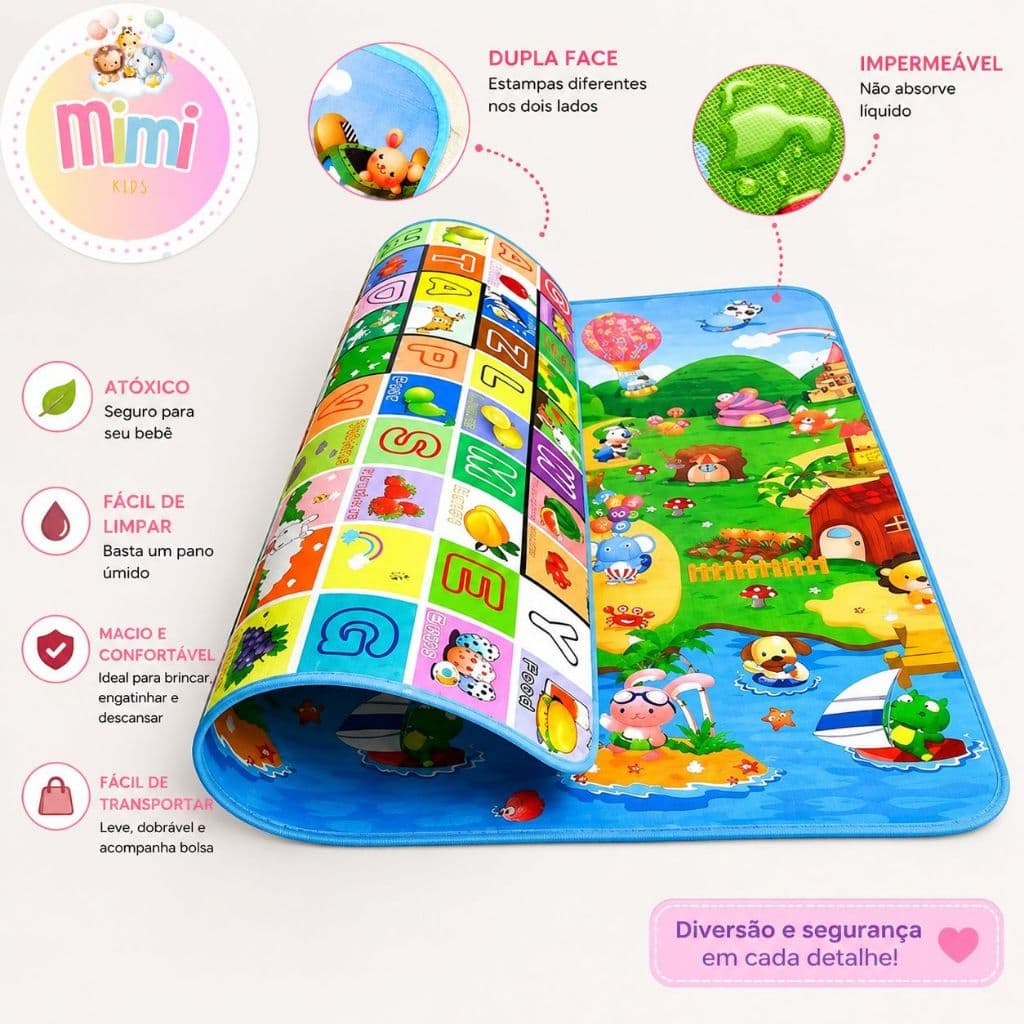 Tapete de Atividade Dupla Face Infantil Emborrachado Educativo Bebê Crianças Tatame Dobrável