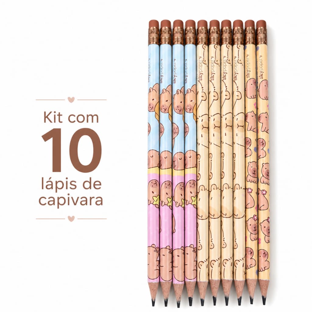 Kit 10 Lápis Preto Capiavara com borracha na ponta - SkyPaper - 10 unidades sortidas - Kit borracha com 2 unidades