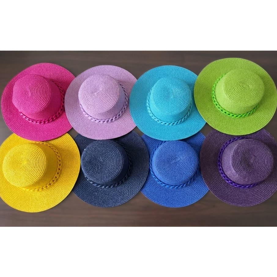 Chapéu Feminino Moda Praia Palha Sintética Aba Média Com Corrente Verão Estilo Paris Colorido