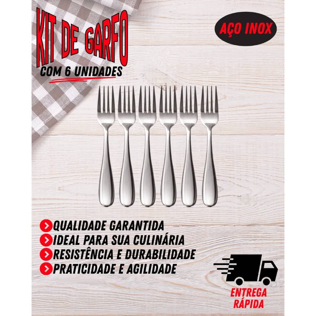 Kit Garfos de Mesa Aço Inox com 6 unidades - Resistentes, Elegantes e Duráveis.