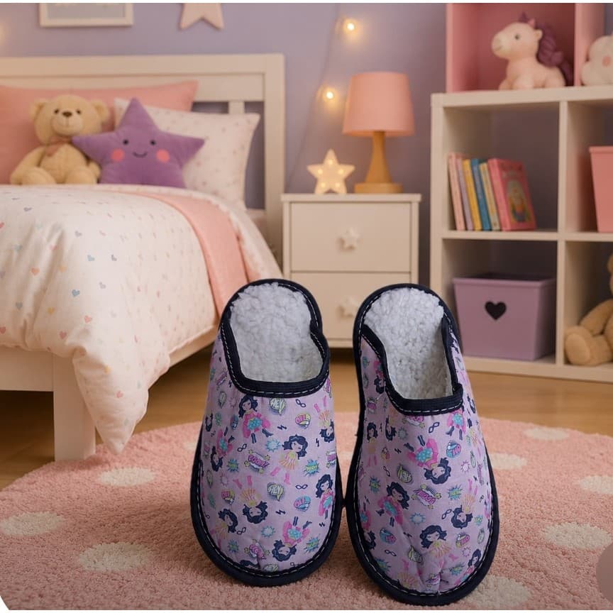 Pantufa Infantil Chinelo de Quarto Festa do Pijama Feminina Peluciada Antiderrapante Unicórnio Mulher Maravilha Inverno