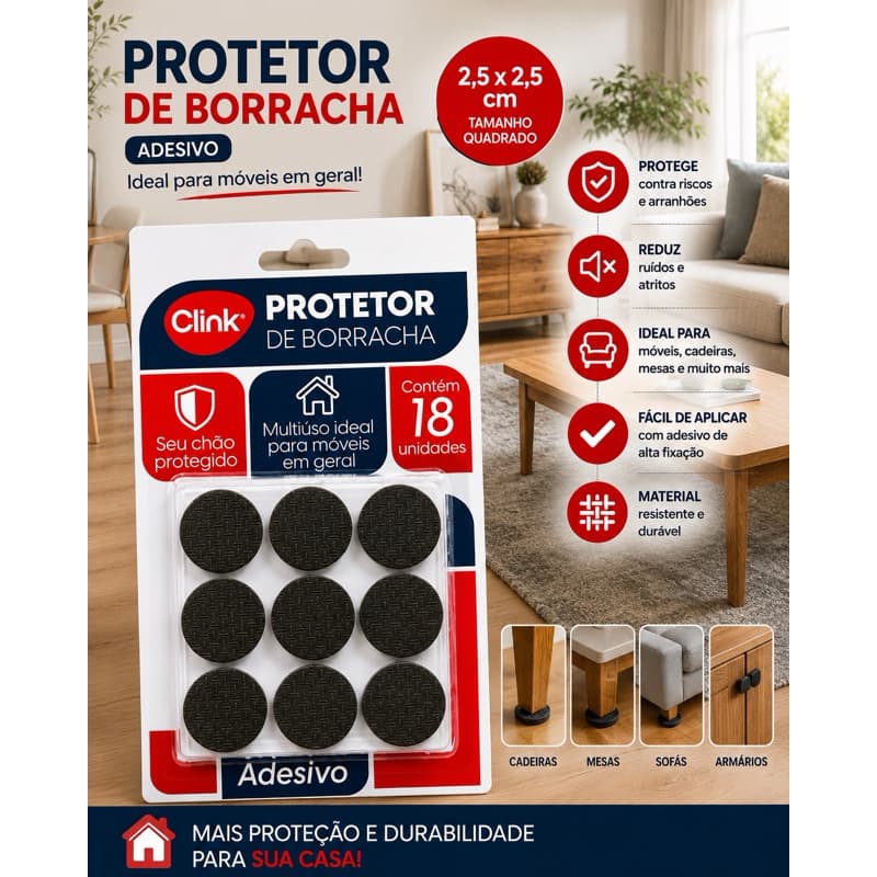 Protetor Borracha Adesivo 2,7cm 18 Unidades Para Mesa Cadeira