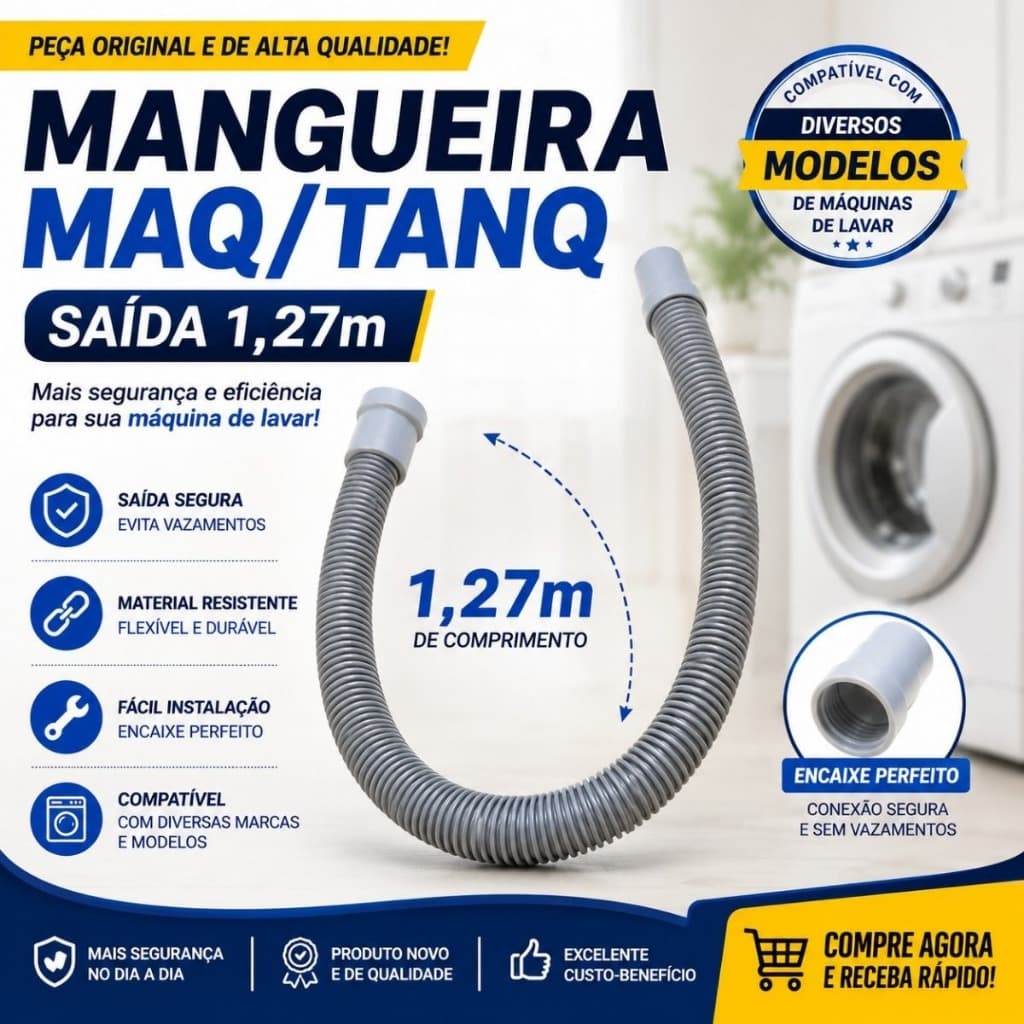 Mangueira Saida Maquina Lavar Roupa Tanque Flexivel 1,27m Universal