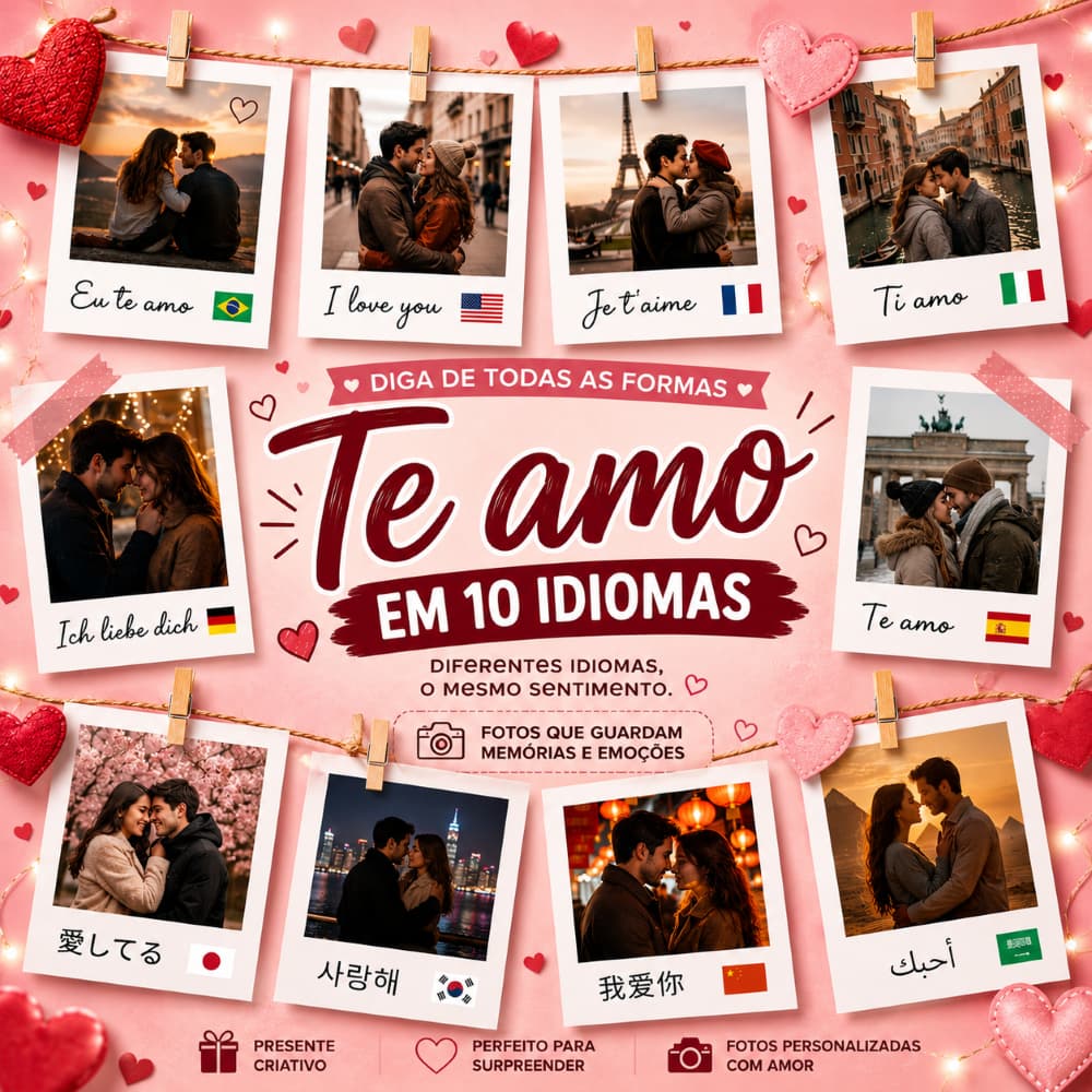 Presente Criativo Dia dos Namorados - Mini Foto - Te amo em 10 idiomas