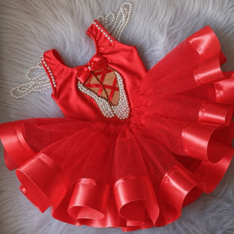 Fantasia Bailarina vermelha Aniversário Roupa de balé tema rosa vermelha