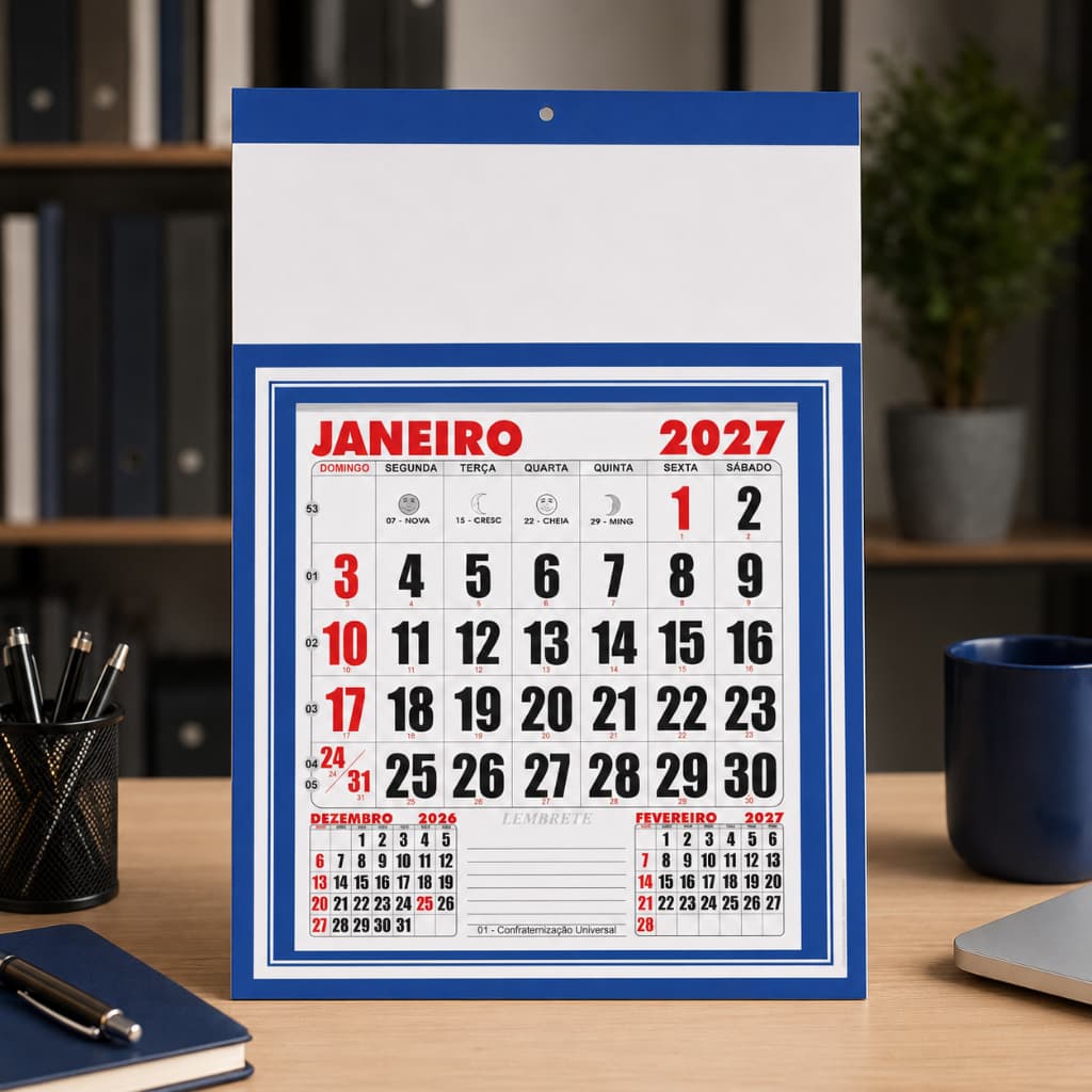 5 Calendários Folhinha De Parede 18x26cm Comercial 2027