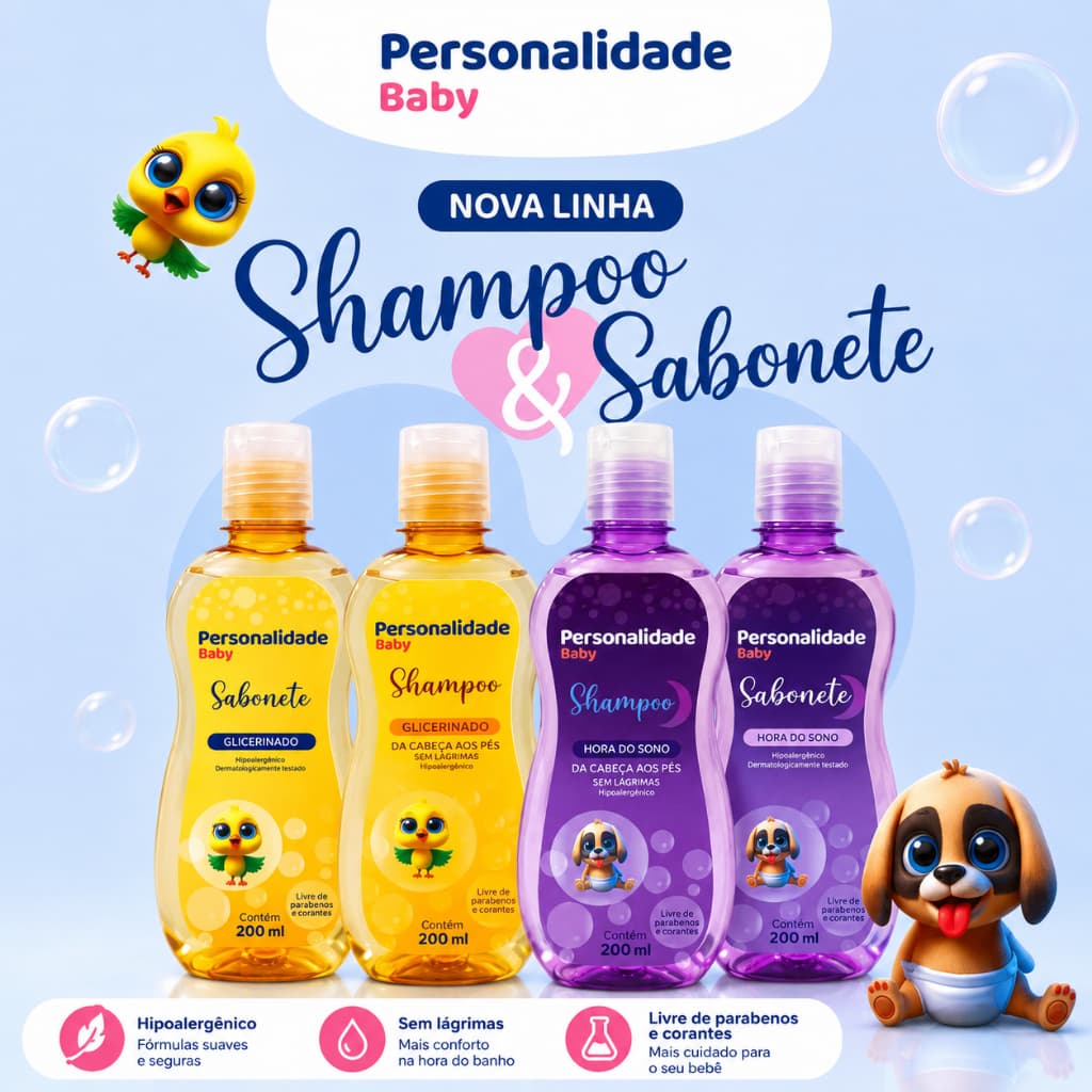Shampoo Bebe Suave Glicerindo/Hora do Sono Personalidade Baby
