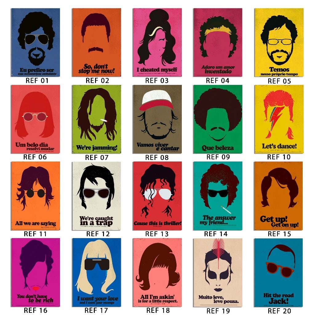 kit com 18 Placas quadros decoração rock clássico nacional mpb cantores  - tamanho - 30 x 40