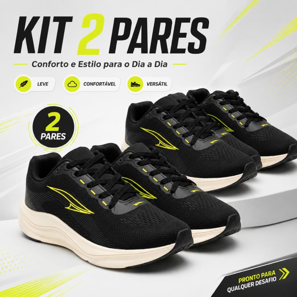 Kit 2 Pares Tênis Masculino Feminino Academia Corrida Leve Macio Sola Eva Confortável