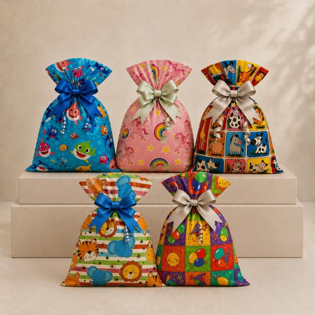 Kit 50un Saco Presente estampados Festa Lembrancinha Infantil Presente Colorido Decoração
