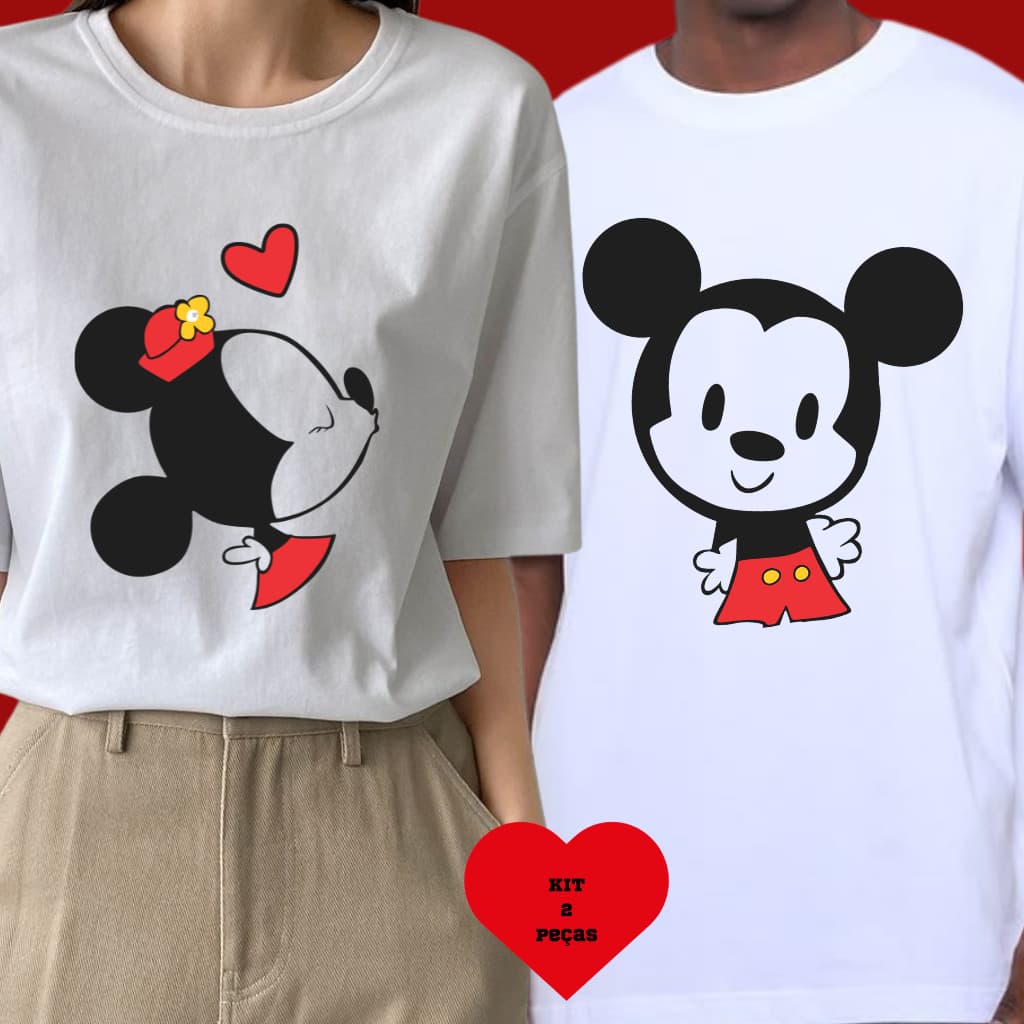 Kit Camiseta Casal Dia Dos Namorados Amor Beijo  Estampa Complementar