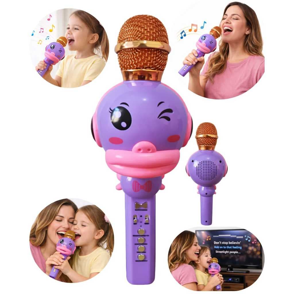 Microfone Karaokê Infantil Caixa de Som Efeito Voz Música Canto Brincar Festa Rádio