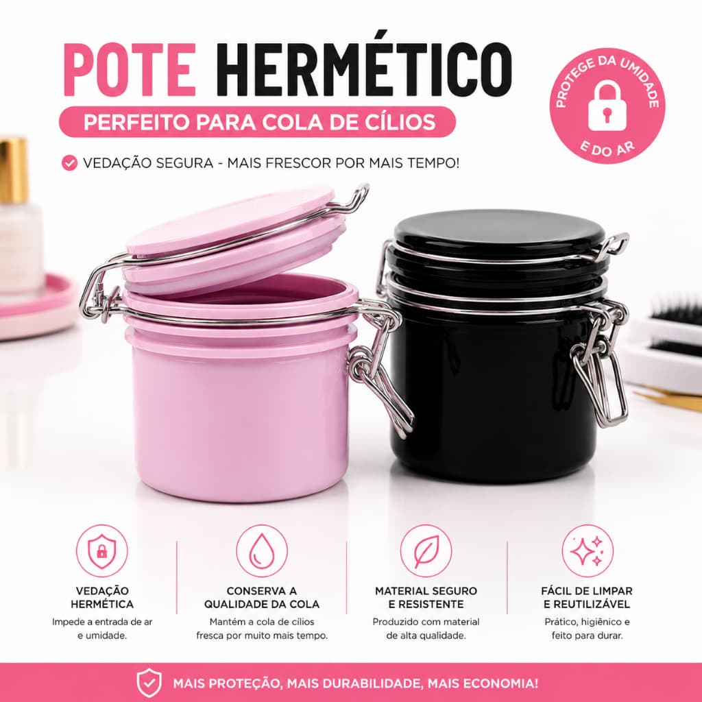 Pote Hermético Para Conservação De Cola Para Cílios Alta Vedação Conserva até 3 Colas
