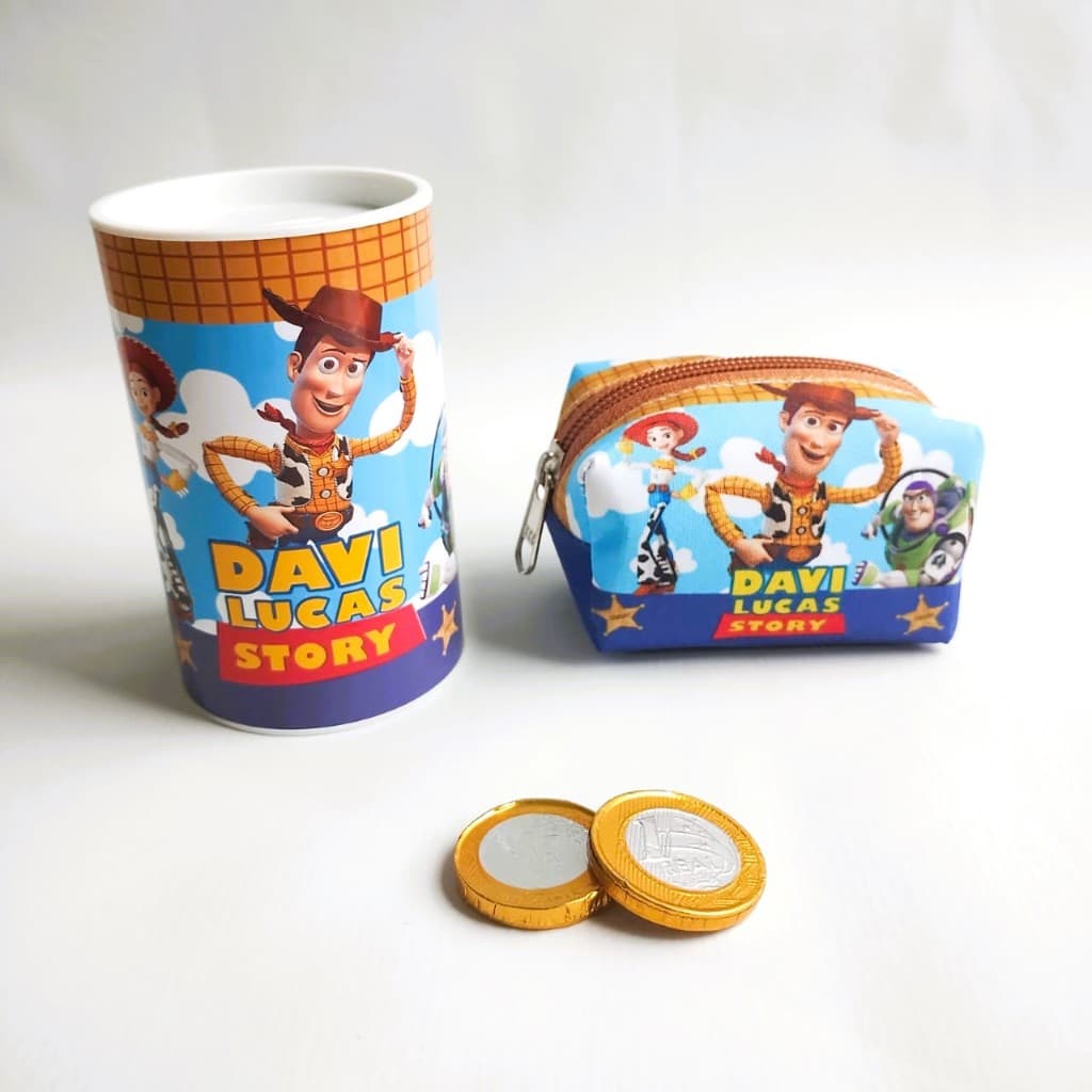 Kit Personalizado Toy Story Cofrinho + Porta Moeda MIni Box Infantil l Aniversário l Chá Revelação - Todos os Temas