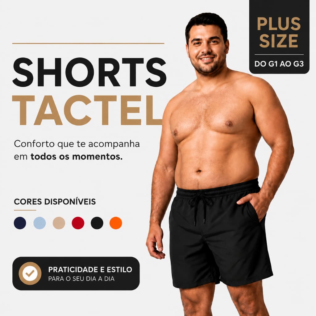Shorts Tactel Masculino PLUS SIZE G1 ao G3 Confortável Secagem Rápida Cordão Cintura Elástica