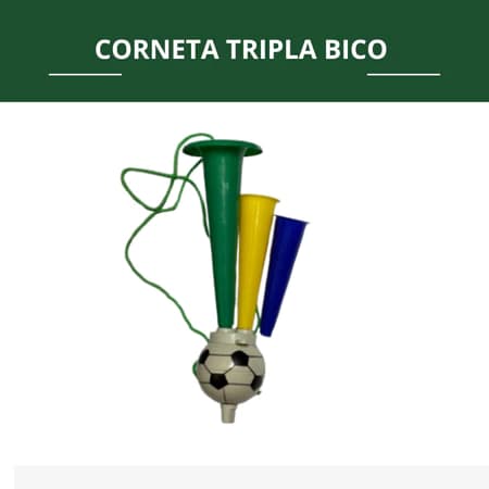 Corneta Tripla Bico Bola Verde Amarelo Azul – Buzina para Torcida e Festa