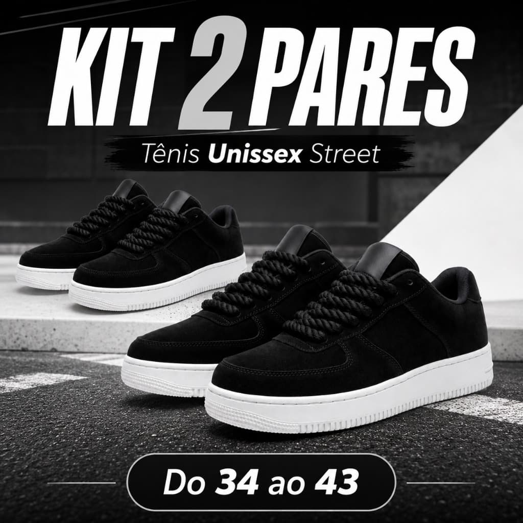 Oferta 2 Pares Tênis Masculino Casual Streetwear Confortável Estilo Skatista Do 34 ao 43 Promoção