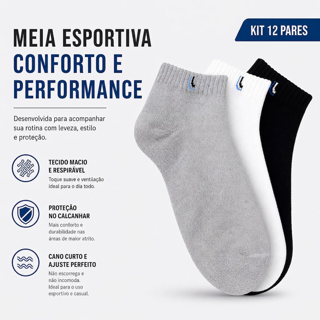 Kit 6 Meia Soquete Cano baixo Unissex Original Algodão