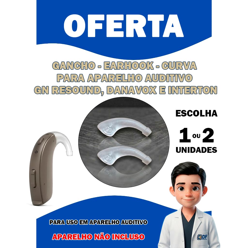 Gancho Earhook Curva para Ap/ Auditivo GN Resound, Danavox e Interton (1 ou 2 Unidades)