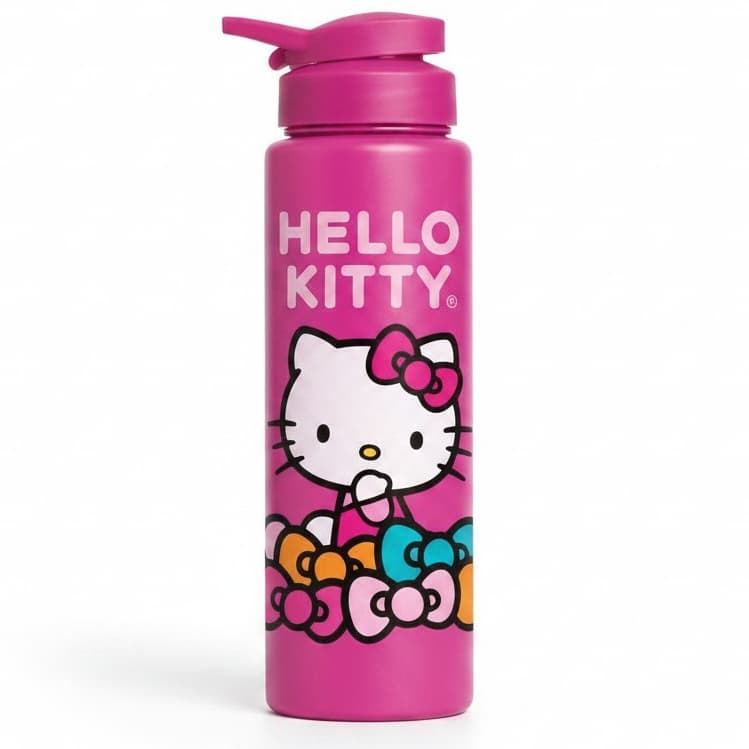 Garrafa Squeeze Água Infantil Hello Kitty Rosa 750ml Escolar Com Alça Tampa Antivazamento