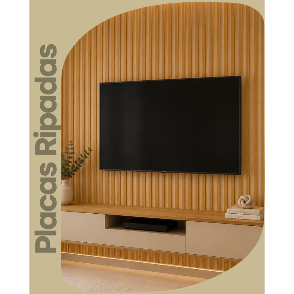 Kit 5 À 50 Placas Ripada Autocolante Madeira MDF Premium 45x10 Decorativo Quarto Sala Tv Penteadeira