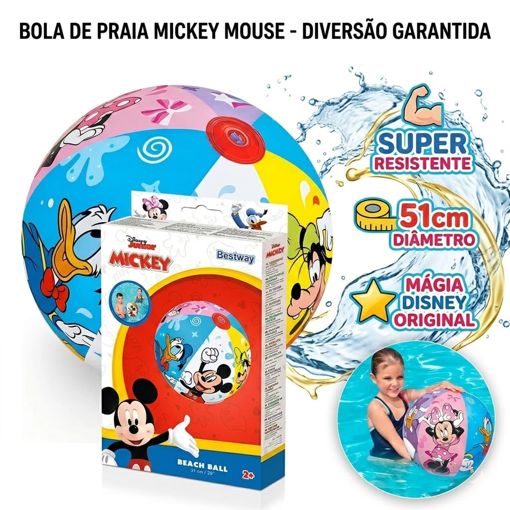 Bola De Praia Inflável Mickey Mouse Disney Bestway 51cm Piscina Infantil Menino Original