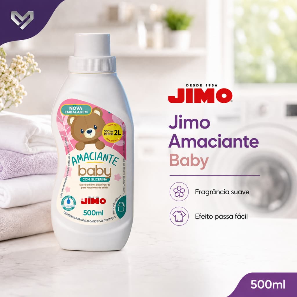 Amaciante Jimo Baby Roupas Bebê Infantil Cheirinho Suave Hipoalergênico 500ml