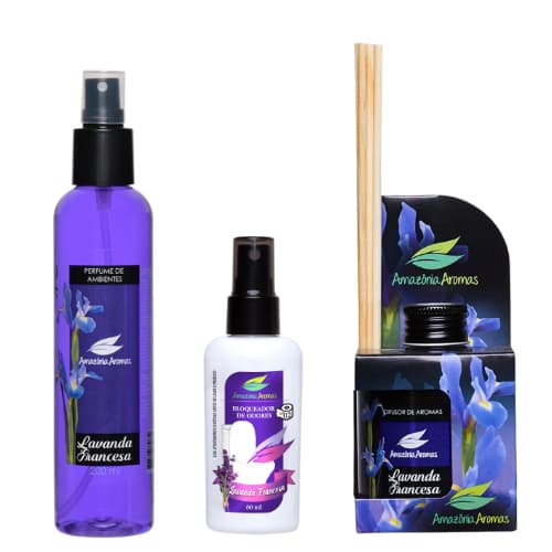 Kit Aromatizante para ambientes Lavanda Francesa 3 itens Amazônia Aromas Original