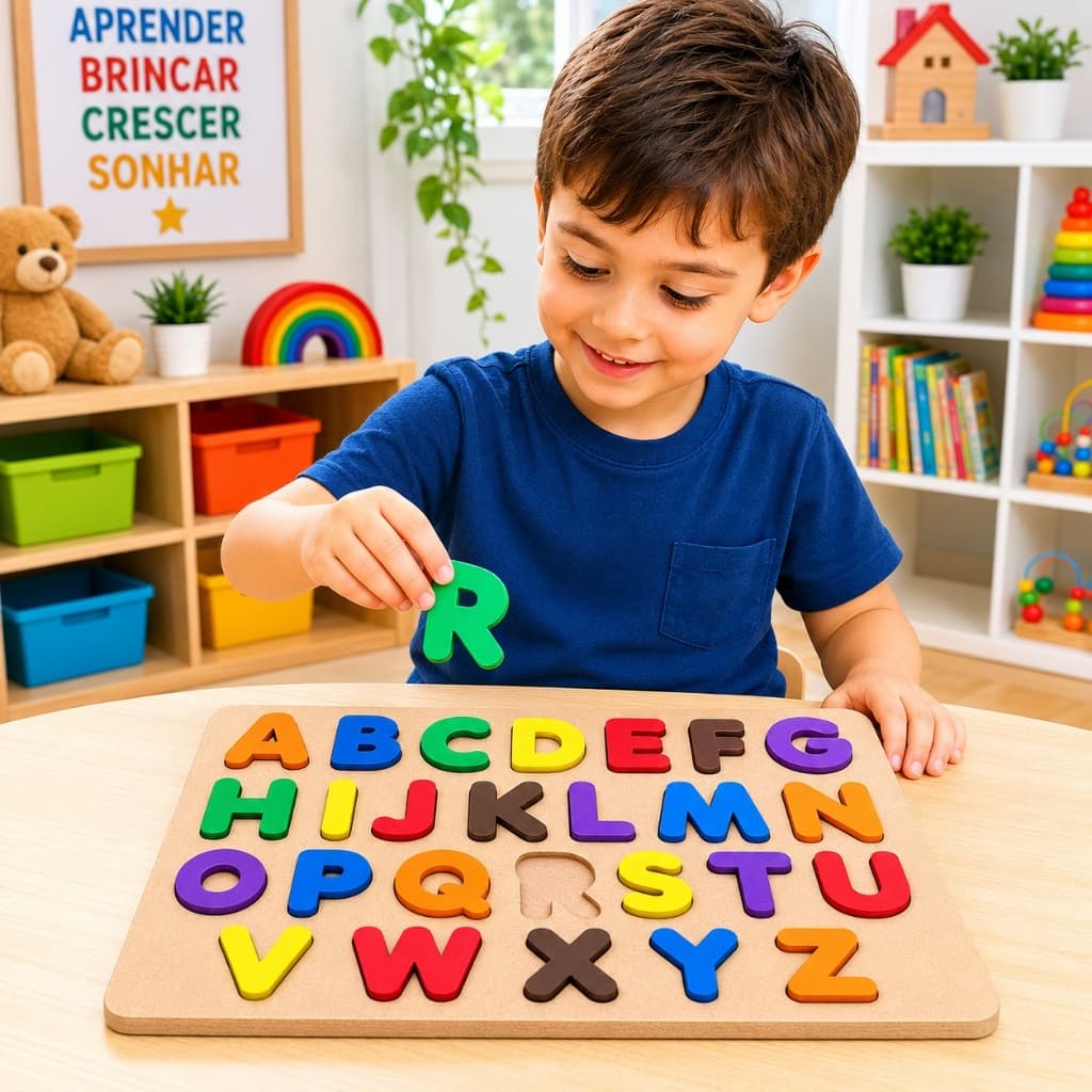 Tabuleiro Alfabeto Madeira Brinquedo Educativo Letras Alfabetização Pedagógico Infantil Autismo Autista Escolar