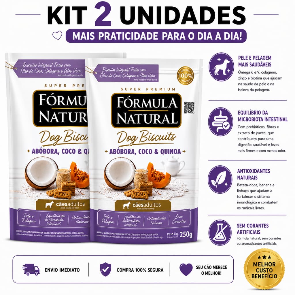 Kit 2 Fórmula Natural Dog Biscuits Abóbora,Coco e Quinoa RG 250g