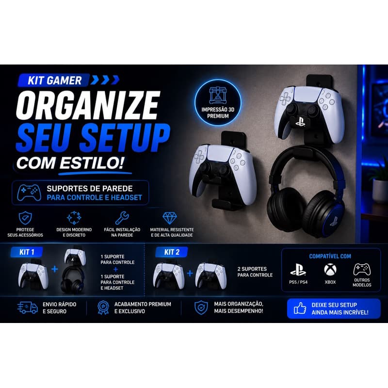 Suportes Gamer Parede Para Controle E Headset PS5