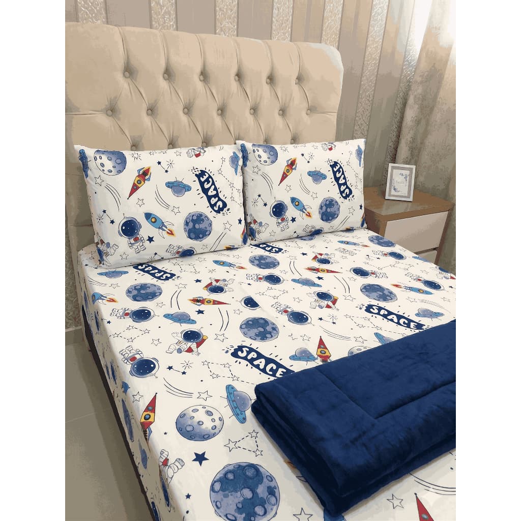 Jogo de Lençol de Malha 3 Peças Cama Casal Estampa Infantil 100% Algodão