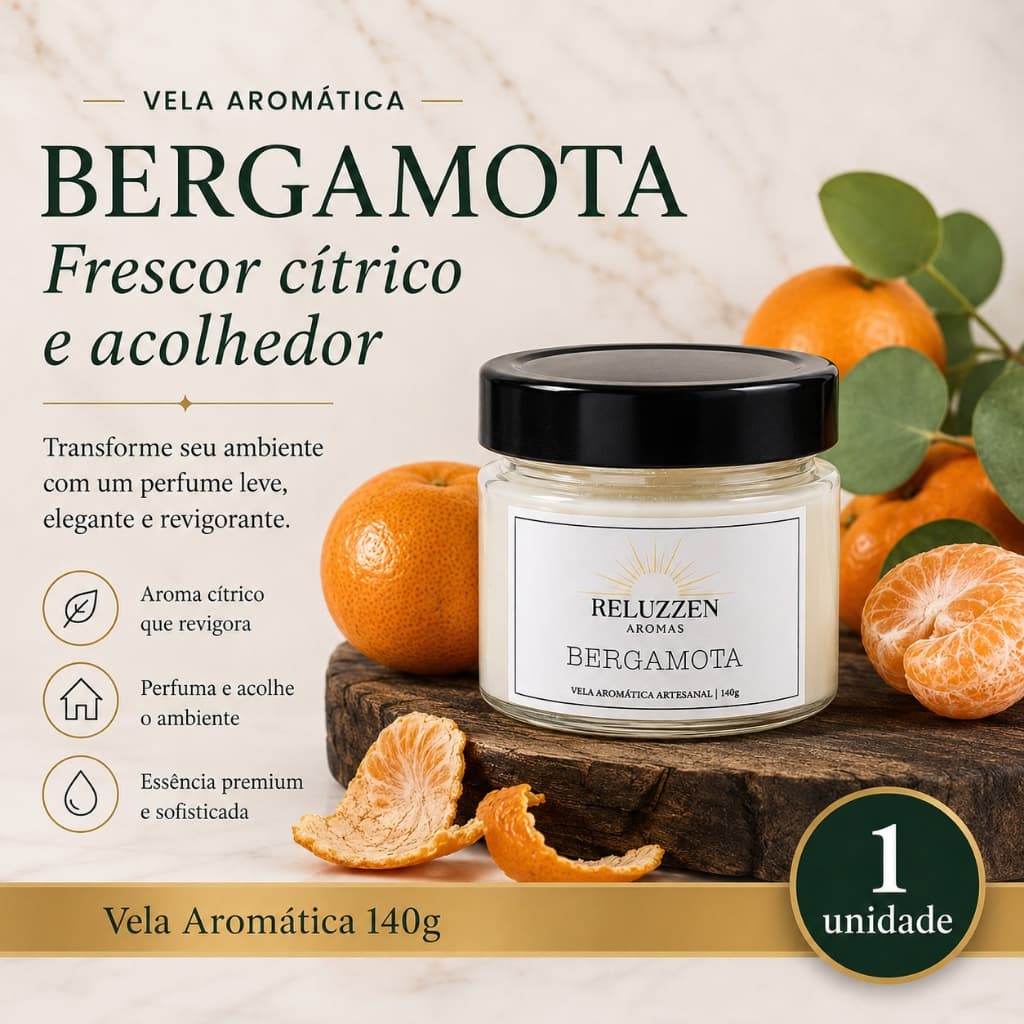 Vela Aromática Bergamota 140g Artesanal Perfumada Decorativa para Ambiente