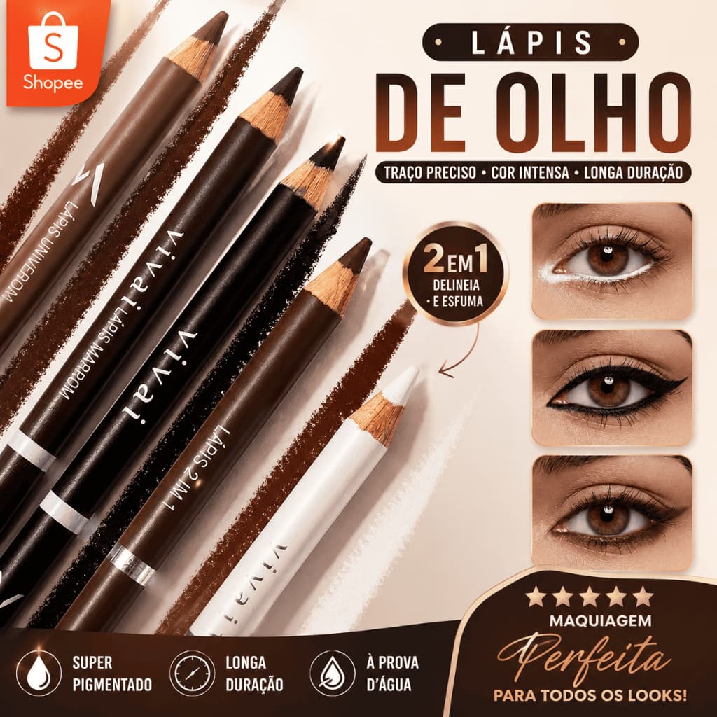 Lápis de Olho Vivai 2 em 1 COM APONTADOR - Preto e Branco, Marrom, Marrom Universal