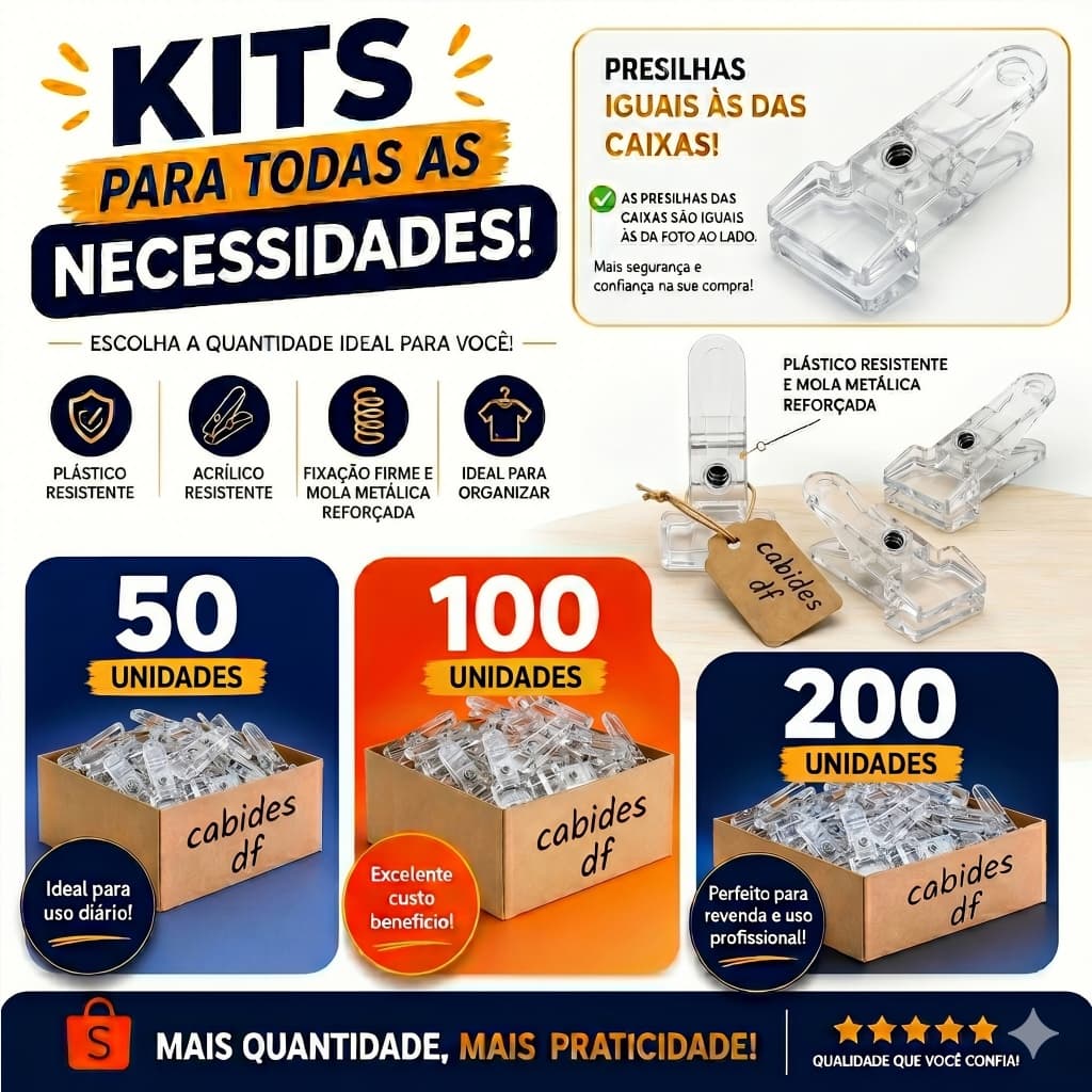 Kit Presilhas Prendedor Acrílico Cristal Para Cabides 50 - 100 - 200 unid bermuda calça saia shorts