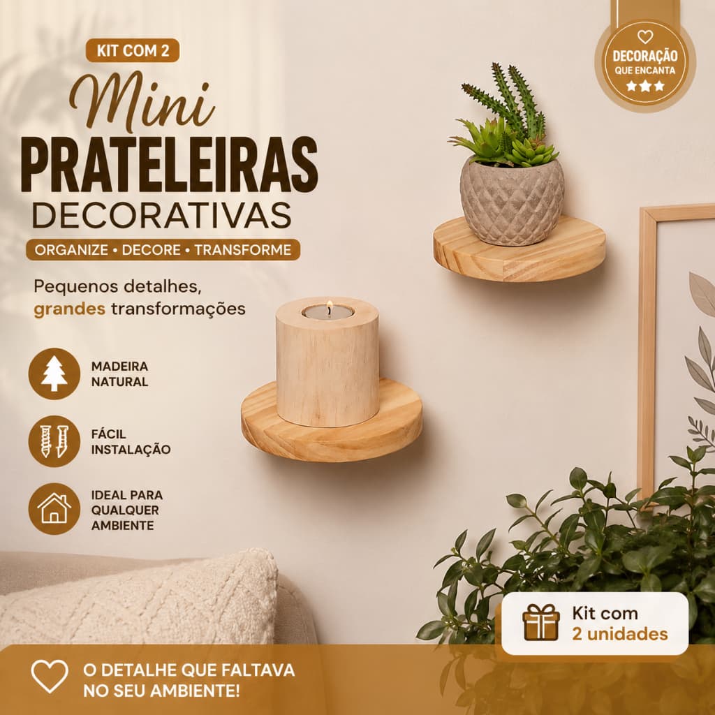Prateleira Decorativa Redonda Madeira Teca Kit 2 Nicho Parede Sala Quarto Banheiro Pinterest -Casa67