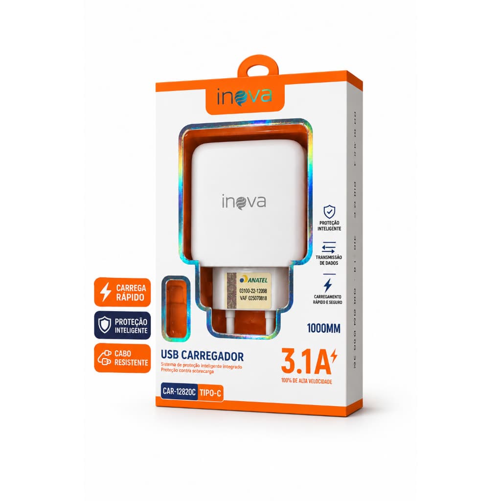 Carregador Turbo 3.1A Tipo-C Inova Original Cabo 1 Metro Carregamento Rápido USB Android Samsung Xiaomi Motorola