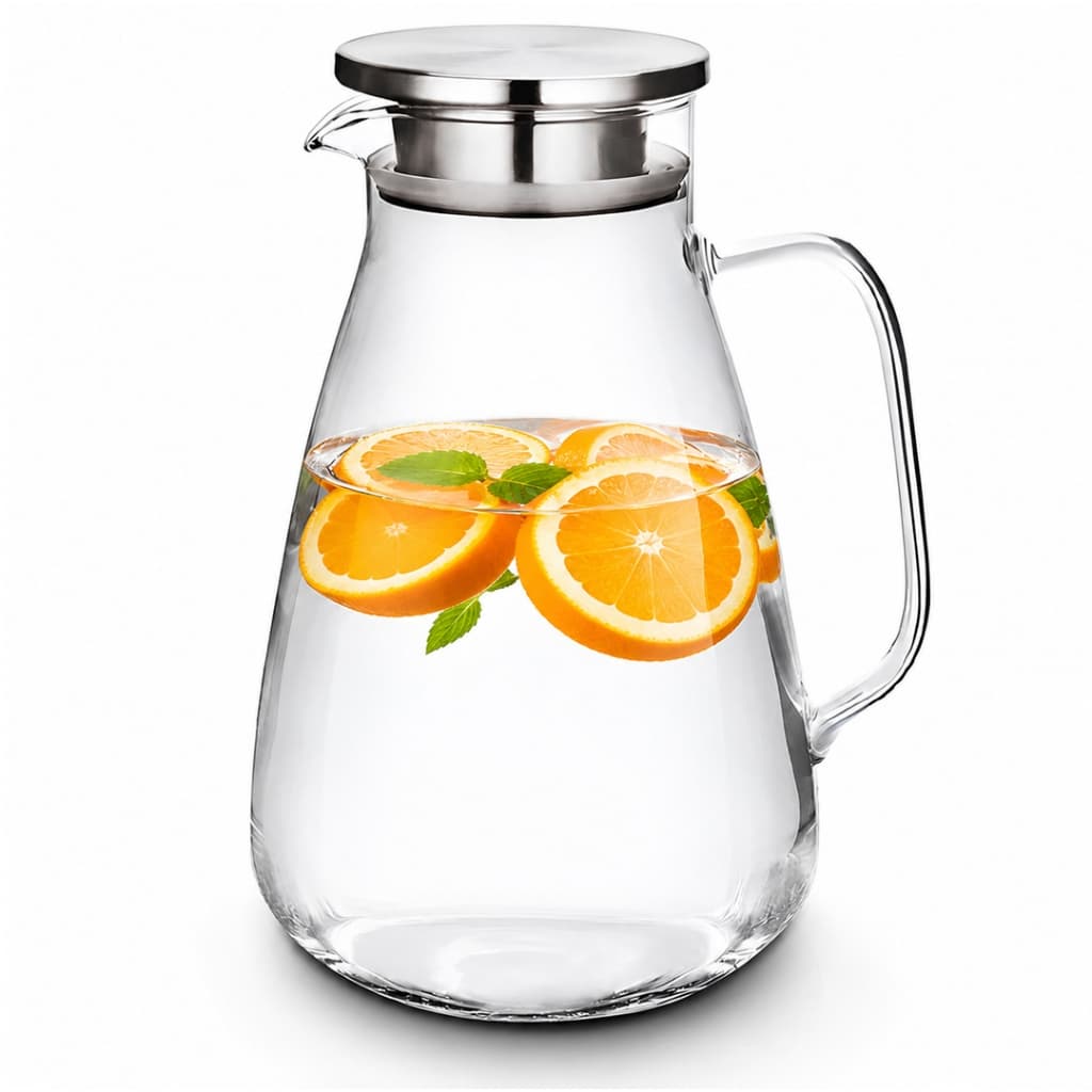 Jarra Vidro Borossilicato Grande Tampa Inox Suco Água Chá Elegante Moderna Resistente 2,7 Litros