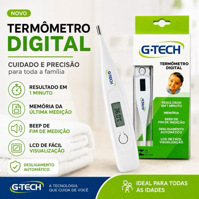 Termômetro Digital Infantil G-Tech – Beep de Fim de Medição – Enxoval de Bebê