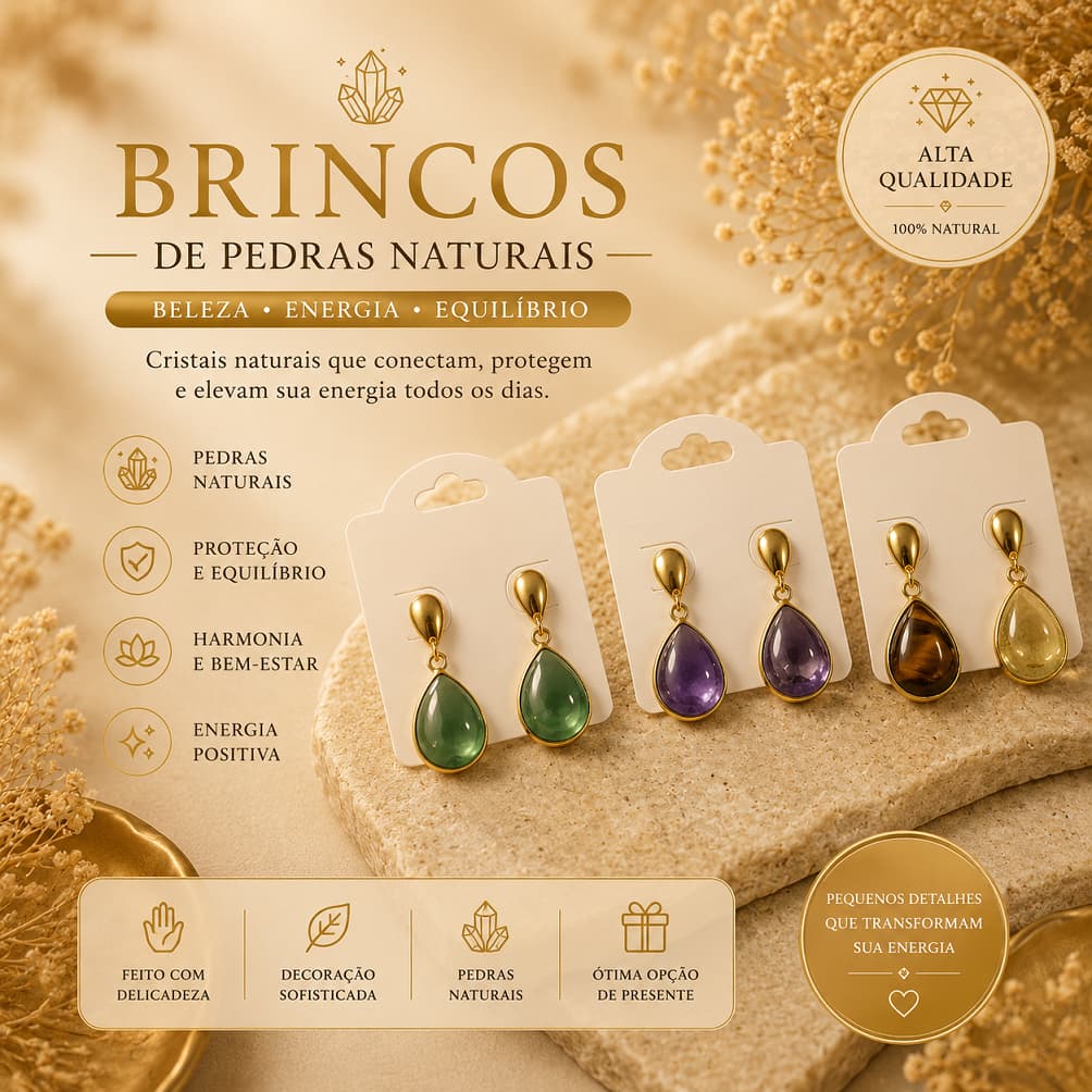 Brinco Feminino Pedra Natural Gota Elegante Presente Delicado Ametista Quartzo Cristal