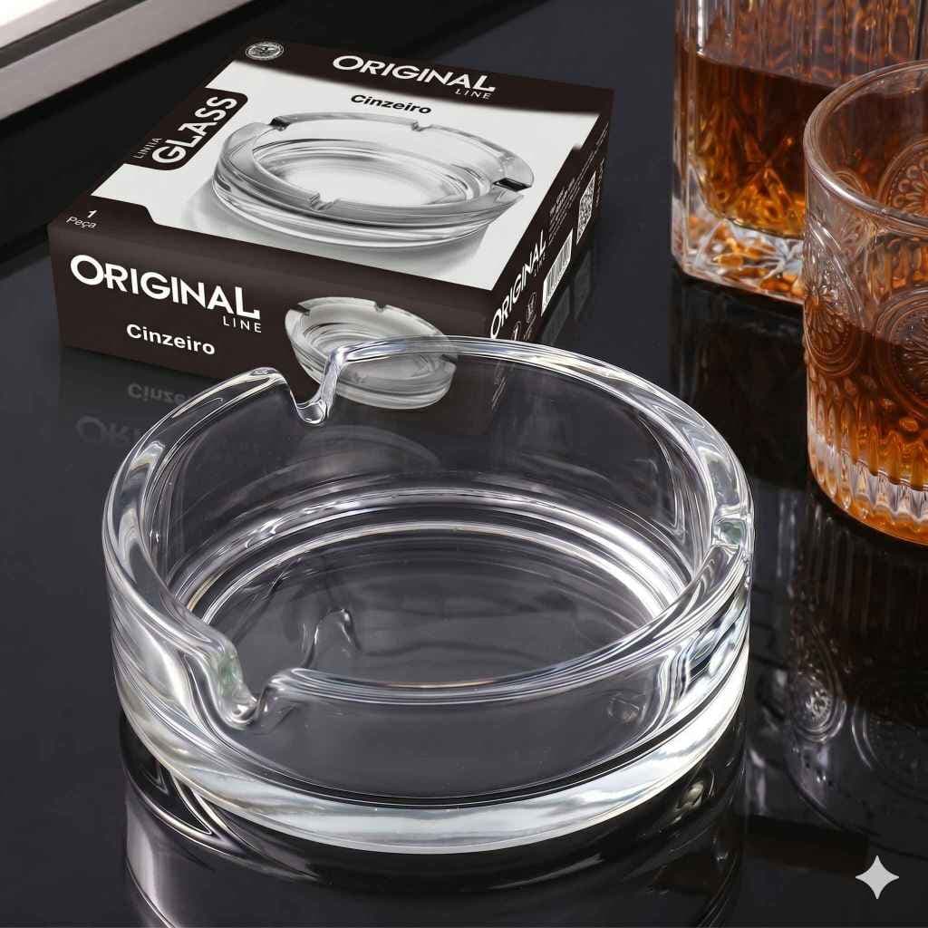 Cinzeiro de Vidro Redondo Transparente Premium | Design Clássico Bar Cozinha Hotel Batedor