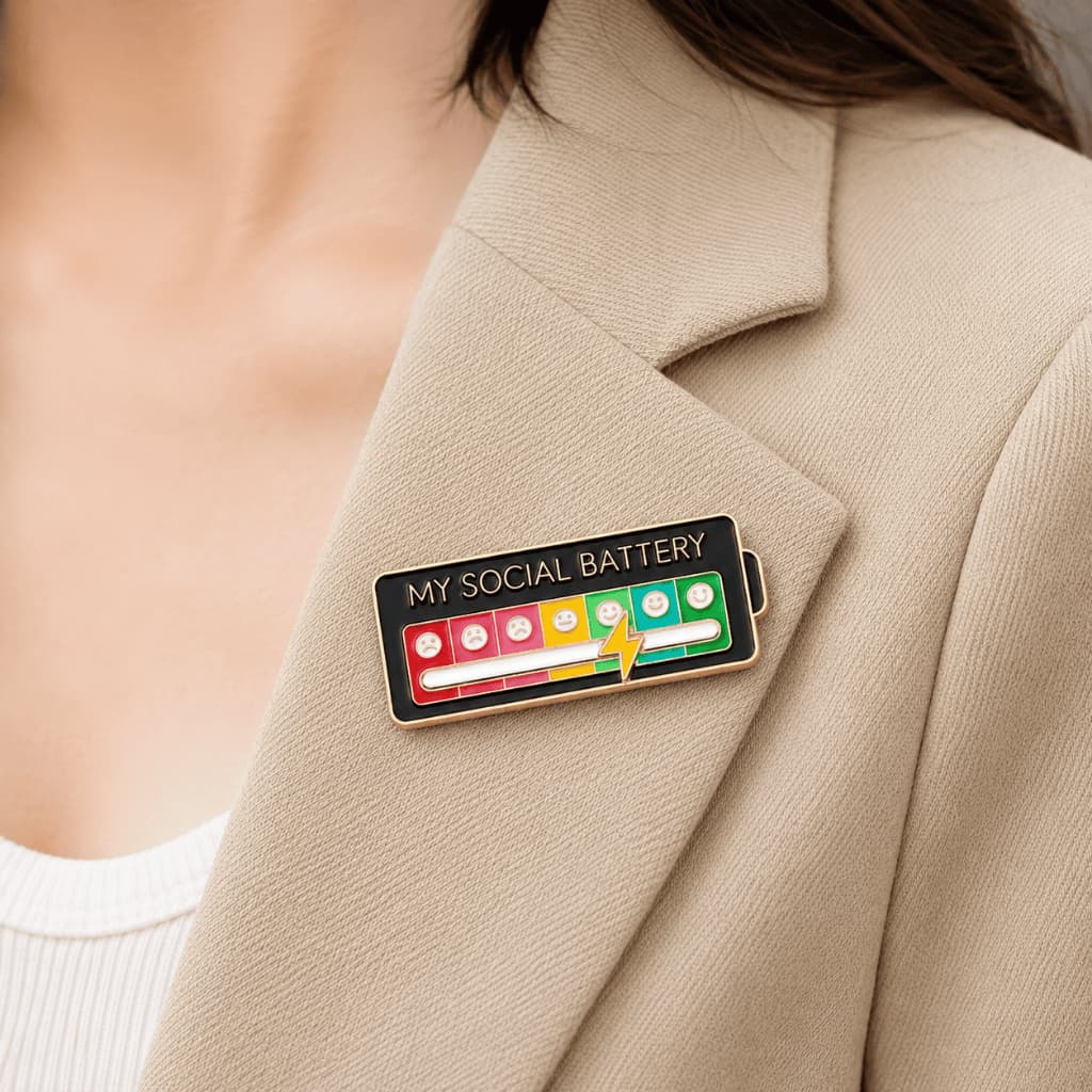 Pin My Social Battery Broche Bateria Social Mood Geek Pino Deslizante Indicador de Bateria Social