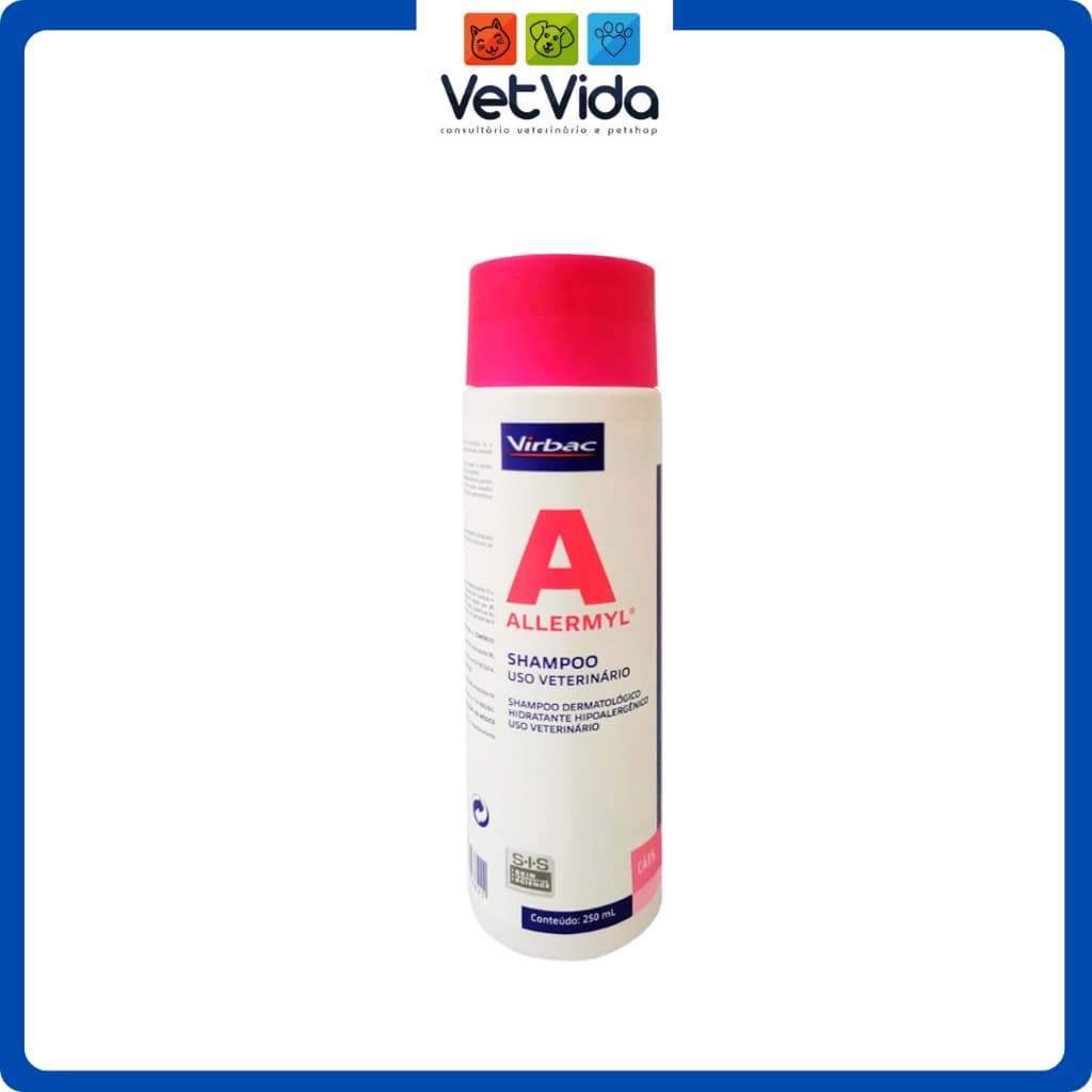 Shampoo Allermyl Virbac 250ml - Para Cães e Gatos Com Pele Sensível Coceira Alergias e Dermatite Atópica