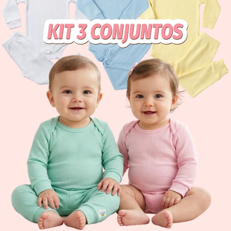 Kit Bebê Body Longo Com Calça Roupa Infantil Prematuro ao GG Conjunto Confortável
