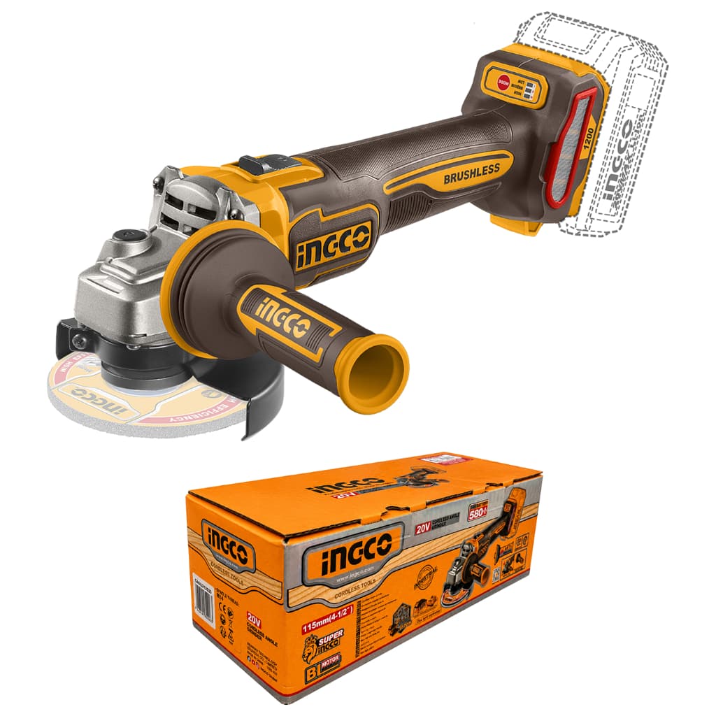 Esmerilhadeira Angular Bateria 20V Profissional INGCO Brushless 4.1/2" 115mm 3 Velocidades Sem Fio