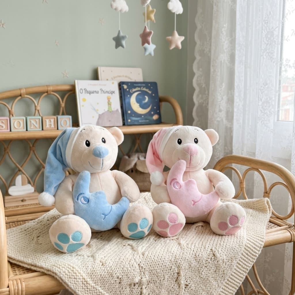 Urso Lua de Pelúcia 30cm Decoração Antialérgicos Quarto Brinquedo Infantil Presentes Nichos Mamãe Bebê