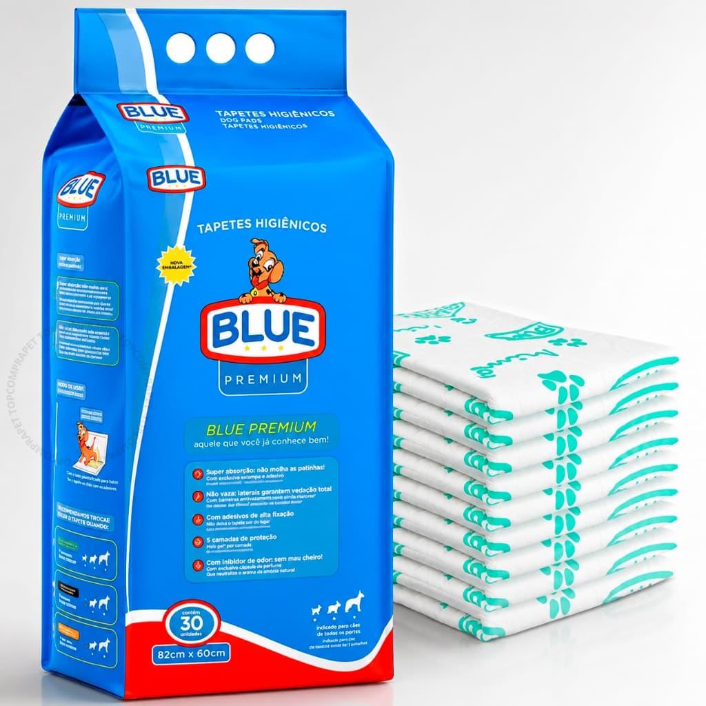 Tapete Higiênico Blue Premium 82x60 cm Super Absorção Cães Cachorro 30 Unidades