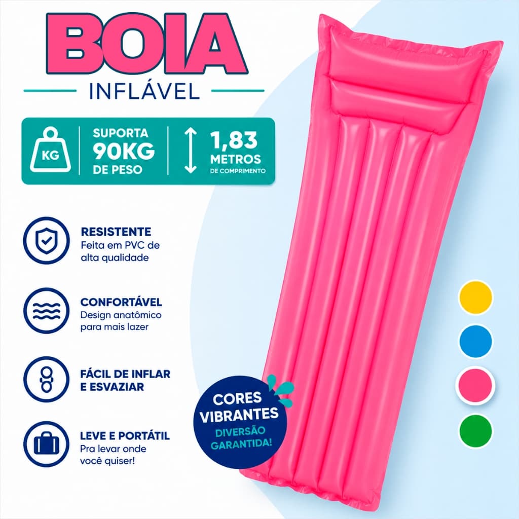Colchão Boia Inflável Boia Piscina Resistente Colchão Boia Grande Tomar Sol Bronzeador até 90 Kg
