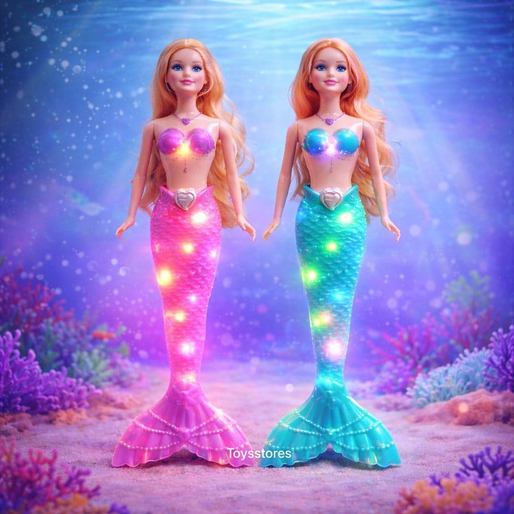 Kit 2 Bonecas Sereia Com Luz Brinquedo Infantil Boneca 42cm Seria