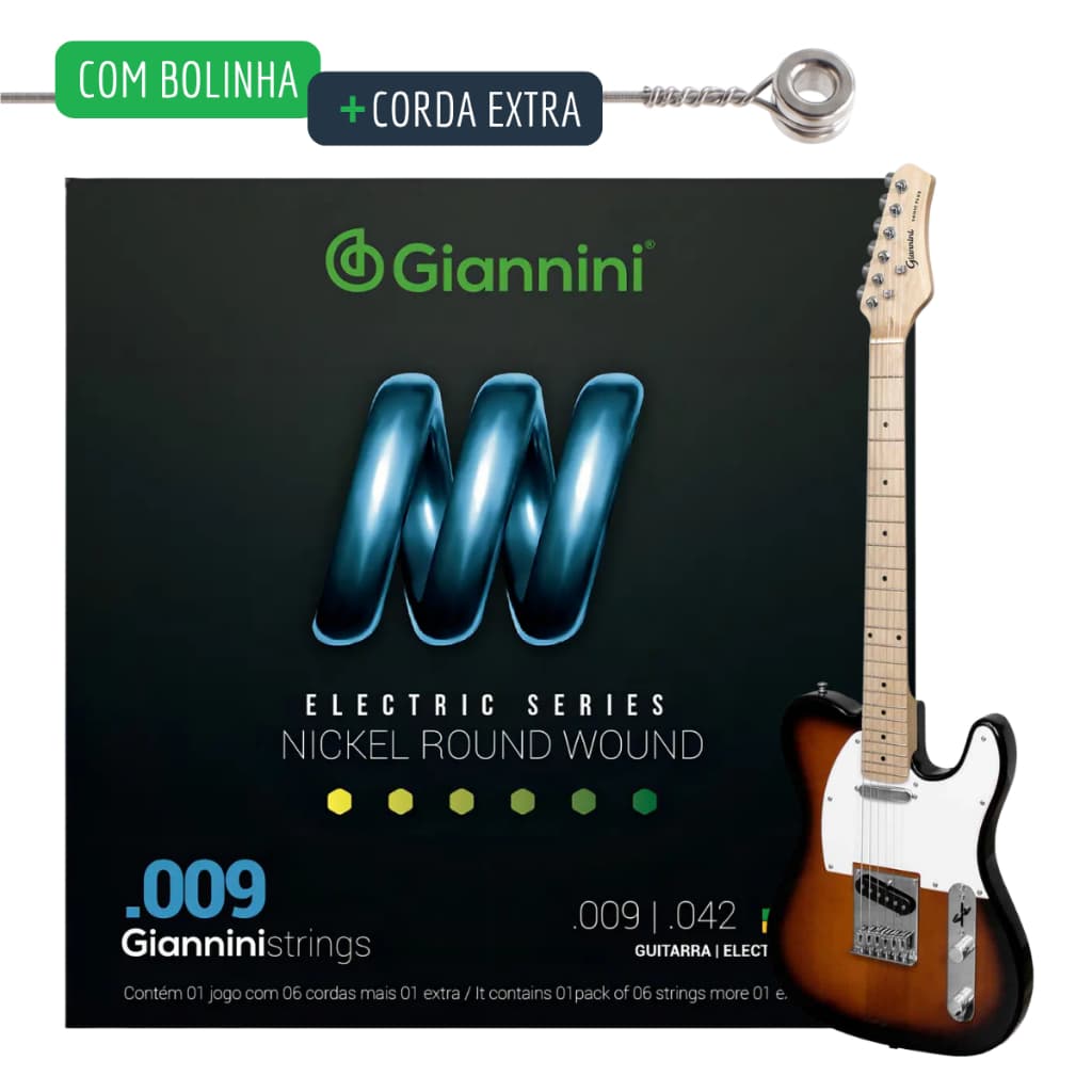 Encordoamento Guitarra 09 Jogo de Cordas Giannini Corda de Guitarra 09 GEEGST9